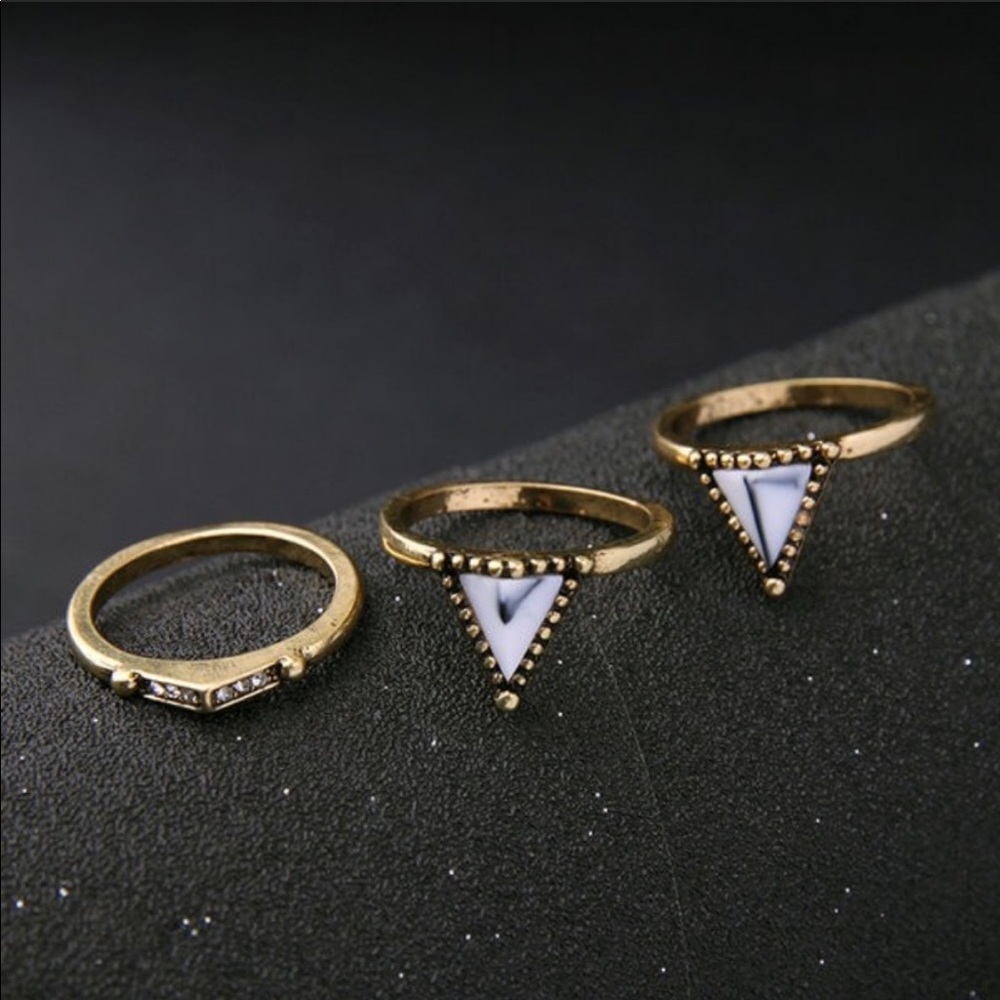 Stackable Marble & Crystal Rings Sz 7